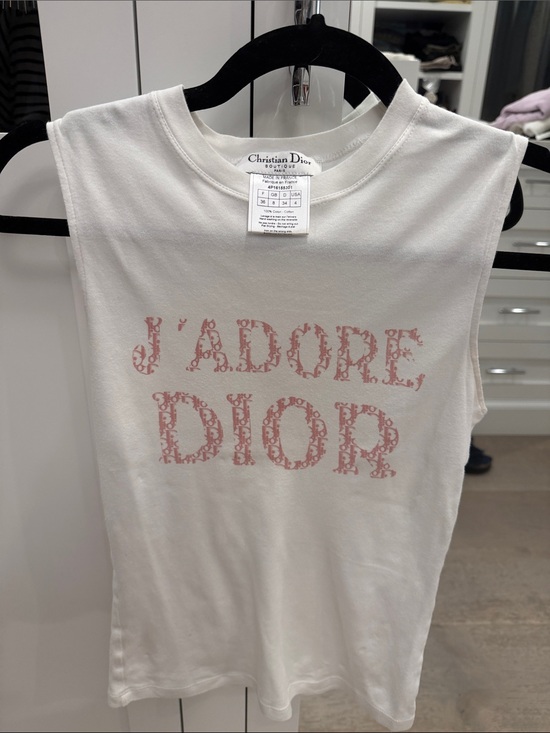 Dior Tops - Dior White Tank Top with Pink 'J'Adore Dior' Logo
